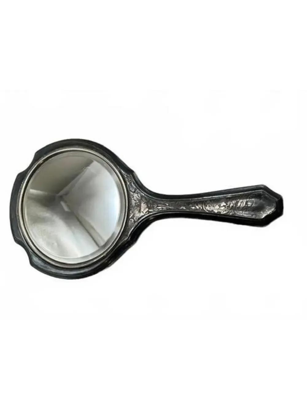 Antique Silver Plated Hand Mirror Ornate Floral Repousse Vanity Decor